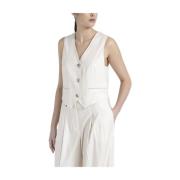 Drieknoops enkelborst vest in viscose wol keperstof Peserico , Beige ,...