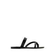 Zwarte leren teenslippers Ancient Greek Sandals , Black , Dames