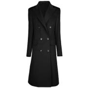 Zwarte Virgin Wool Jacket Mantel Made in Italia , Black , Dames