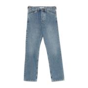 Indigo Blauwe Klassieke Knoopsluiting Broek Moschino , Blue , Heren