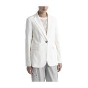 Ribfluwelen single-breasted blazer Peserico , White , Dames