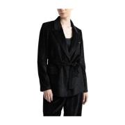 Vloeibare ribfluwelen single-breasted blazer Peserico , Black , Dames