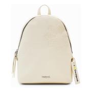 Witte Leren Rugzak met Relief Sterren Desigual , White , Dames