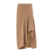 Elegante Asymmetrische Geribbelde Rok Akep , Brown , Dames