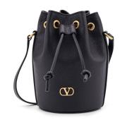 Leren Bucket Bag met VLogo Detail Valentino Garavani , Black , Dames