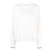 Witte Cashmere Trui met Vrouwelijke Details Brunello Cucinelli , White...