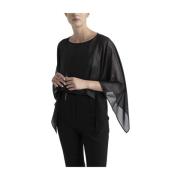 Wet-look gelamineerde georgette poncho Peserico , Black , Dames