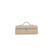 Beige leren handtas met draaislot Savette , White , Dames