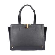 Zwarte leren tas met gouden monogram Tod's , Black , Dames