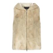 Gevoerde Faux Fur Vest met Capuchon Lorena Antoniazzi , Beige , Dames