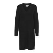 Zwarte Gebreide Jurk met V-Hals Kaffe , Black , Dames