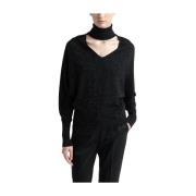 Wol en viscose V-hals trui Peserico , Black , Dames