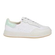 Witte leren sneakers met lila accenten Premiata , Green , Dames