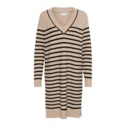 Gestreepte Gebreide Jurk in Grijs Kaffe , Beige , Dames