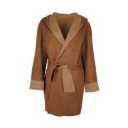 Kameelbruine wollen jas met capuchon Made in Italia , Brown , Dames