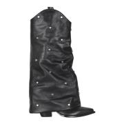 Studded Leren Hoge Hak Laarzen Elena Iachi , Black , Dames