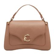 Leren Handtas met Logodetail Coccinelle , Brown , Dames