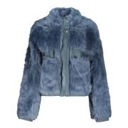 Shearling jas met leren inzetstukken Lorena Antoniazzi , Blue , Dames