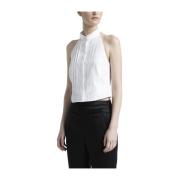 Mouwloos shirt met tuxedo kraag Peserico , White , Dames