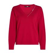 Signature V-Hals Trui Karl Lagerfeld , Red , Dames