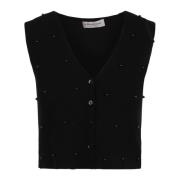 Strass V-hals Vest Ermanno Scervino , Black , Dames