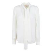 Zijden Crepe Shirt met Sjaal Michael Kors , White , Dames