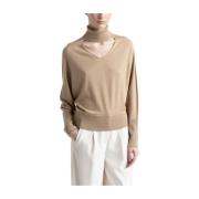 Wol en viscose V-hals trui Peserico , Brown , Dames