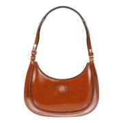 Zwarte Lak Geborsteld Messing Handtas Tory Burch , Brown , Dames