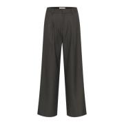 Hoge Taille Wijde Pijp Donkergrijze Broek Gestuz , Gray , Dames