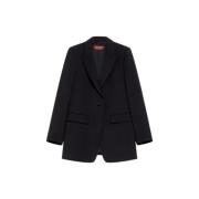 Zwarte Wollen Crepe Blazer Max Mara Studio , Black , Dames