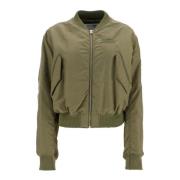 Nylon Bomberjack met Logo Borduursel MM6 Maison Margiela , Green , Dam...