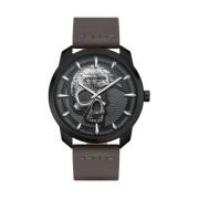 Zwarte Heren Leren Mode Horloge Police , Black , Heren