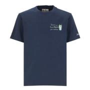 Blauw Katoenen T-shirt met Ronde Hals Saint Barth , Blue , Heren