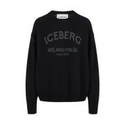 Grijze crewneck trui met logo Iceberg , Black , Dames