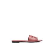 Leren slippers met logo Dolce & Gabbana , Pink , Dames