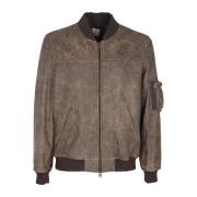 Gebruikte Leren Bomber Zip Jas Covert , Brown , Heren