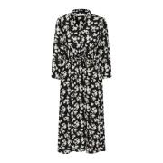 Bloemenprint Kalf Jurk Kaffe , Black , Dames