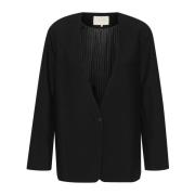 Klassieke Boxy Blazer Zwart Diep Kaffe , Black , Dames