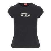 Stretch katoenen T-shirt met logo Diesel , Black , Dames