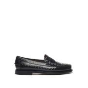 Zwarte leren studs loafers Sebago , Black , Dames