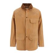 Canvas Overcoat Jas met Corduroy Kraag Maison Margiela , Beige , Heren