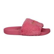 Faux Fur Slides met Metalen Logo Versace Jeans Couture , Pink , Dames