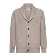 Geëmbosseerde knoopsluiting Shawl Kraag Sweater Brunello Cucinelli , B...