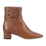 Leren enkellaarzen met logo Bally , Brown , Dames