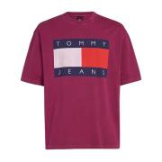 Rode Ronde Hals Katoenen T-Shirt Tommy Jeans , Red , Heren