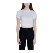 Witte Katoenen Gebreide korte mouw top Tommy Jeans , White , Dames