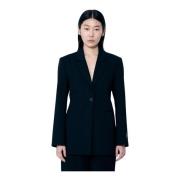 Twill Suiting Blazer met Verstelbare Taille Ganni , Black , Dames