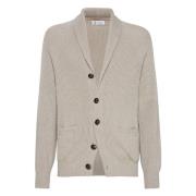 Gebreide Shawl Kraag Vest Brunello Cucinelli , Beige , Heren