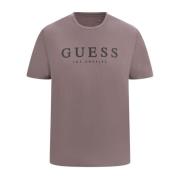 Roos Logo Katoenen T-shirt Guess , Pink , Heren