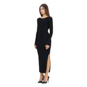 Zwarte Midi Jurk met Lange Mouwen Akep , Black , Dames